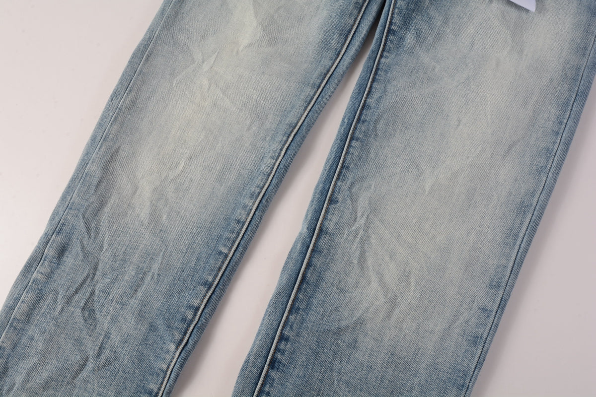 Men Streetwear Skinny Jeans Light Blue Wash with Faded Gradient Finish 9016