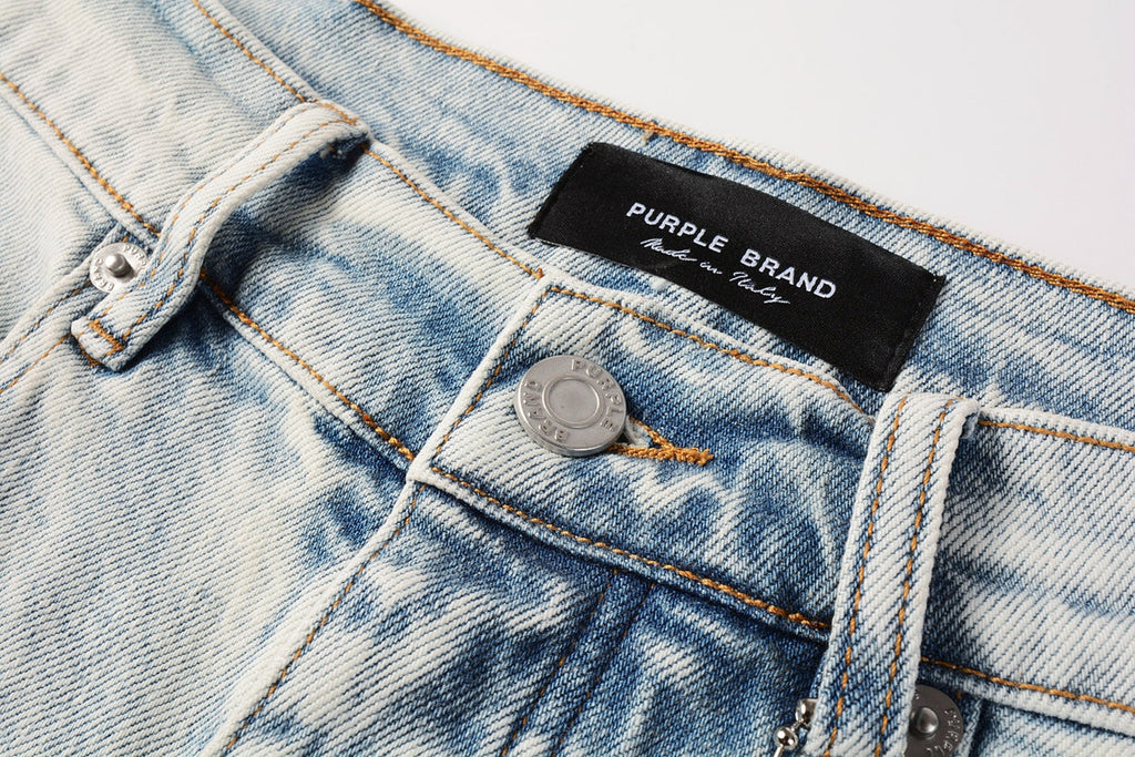 Men Streetwear Denim Shorts Light Blue Wash with Leopard Print Patched Rips 5087
