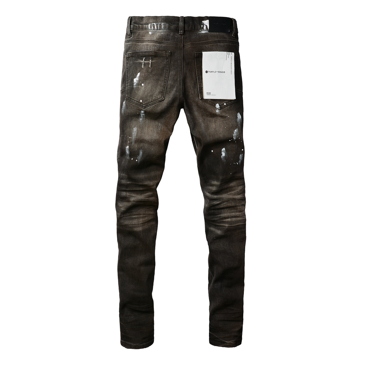 Men Streetwear Skinny Jeans Dark Gray Wash with White Paint Splatter and Distressed Rips 9030
