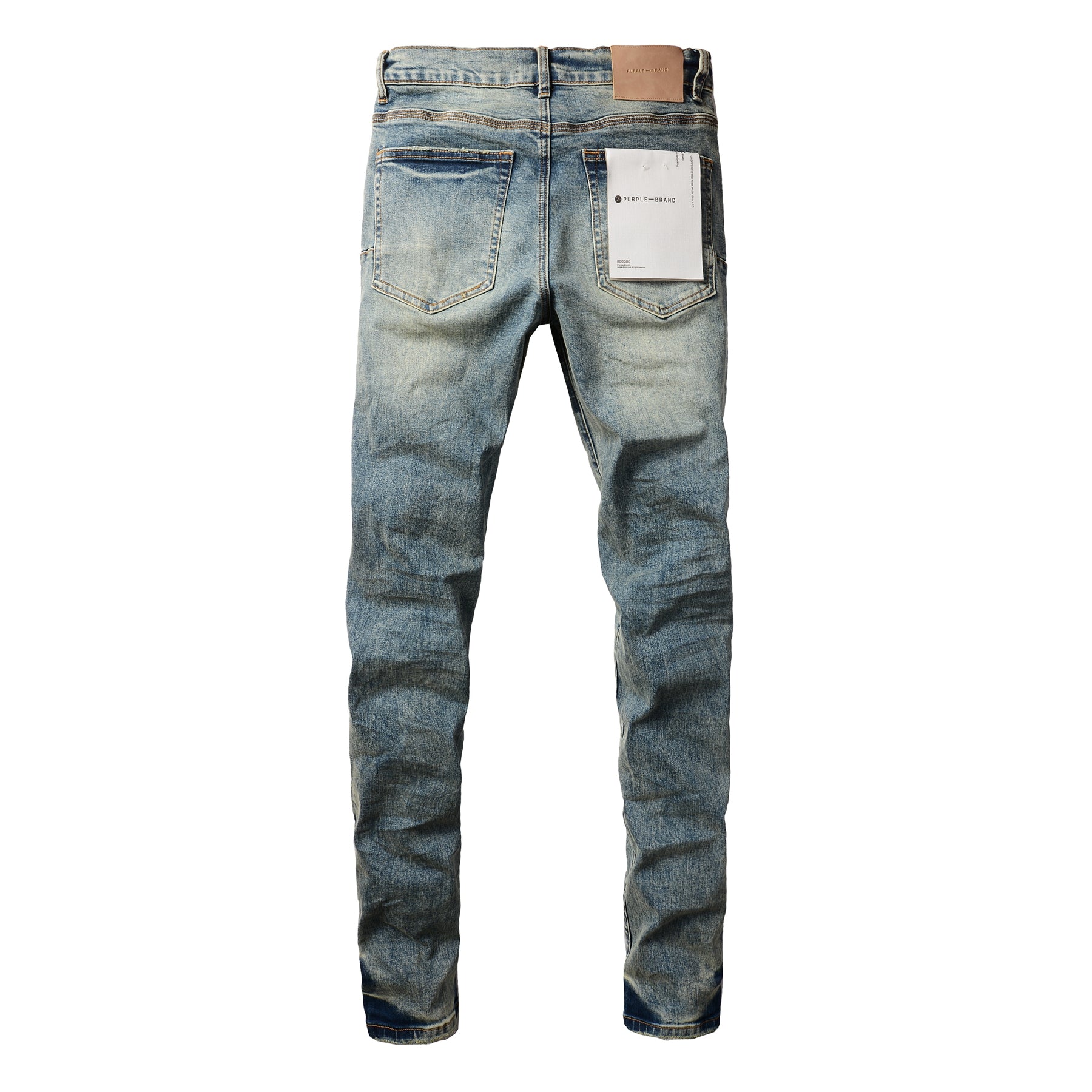 Men Streetwear Skinny Jeans Light Blue Wash with Patchwork Distressed Details 9015