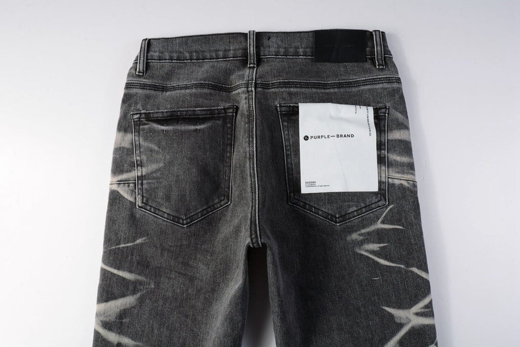 Men Streetwear Skinny Jeans Dark Gray Wash with White Marbled Texture 9056