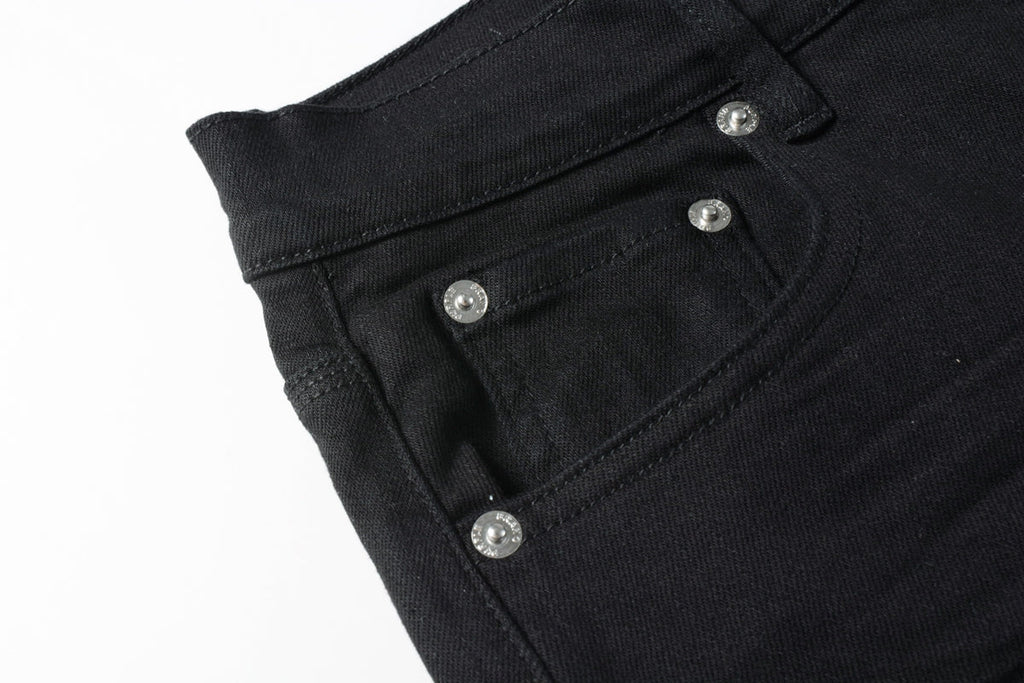 Men Streetwear Denim Shorts Black Wash with Minimalist Design and Raw Hem 5023
