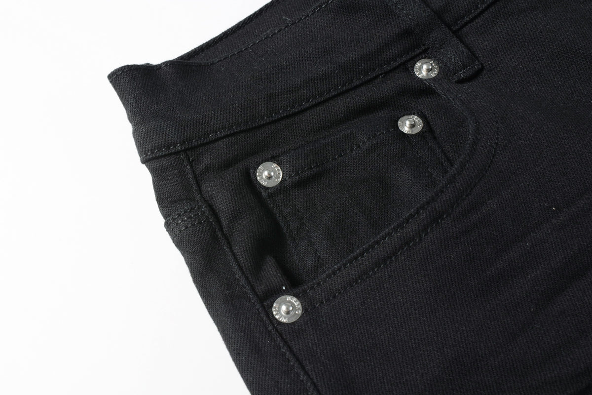 Men Streetwear Denim Shorts Black Wash with Minimalist Design and Raw Hem 5023