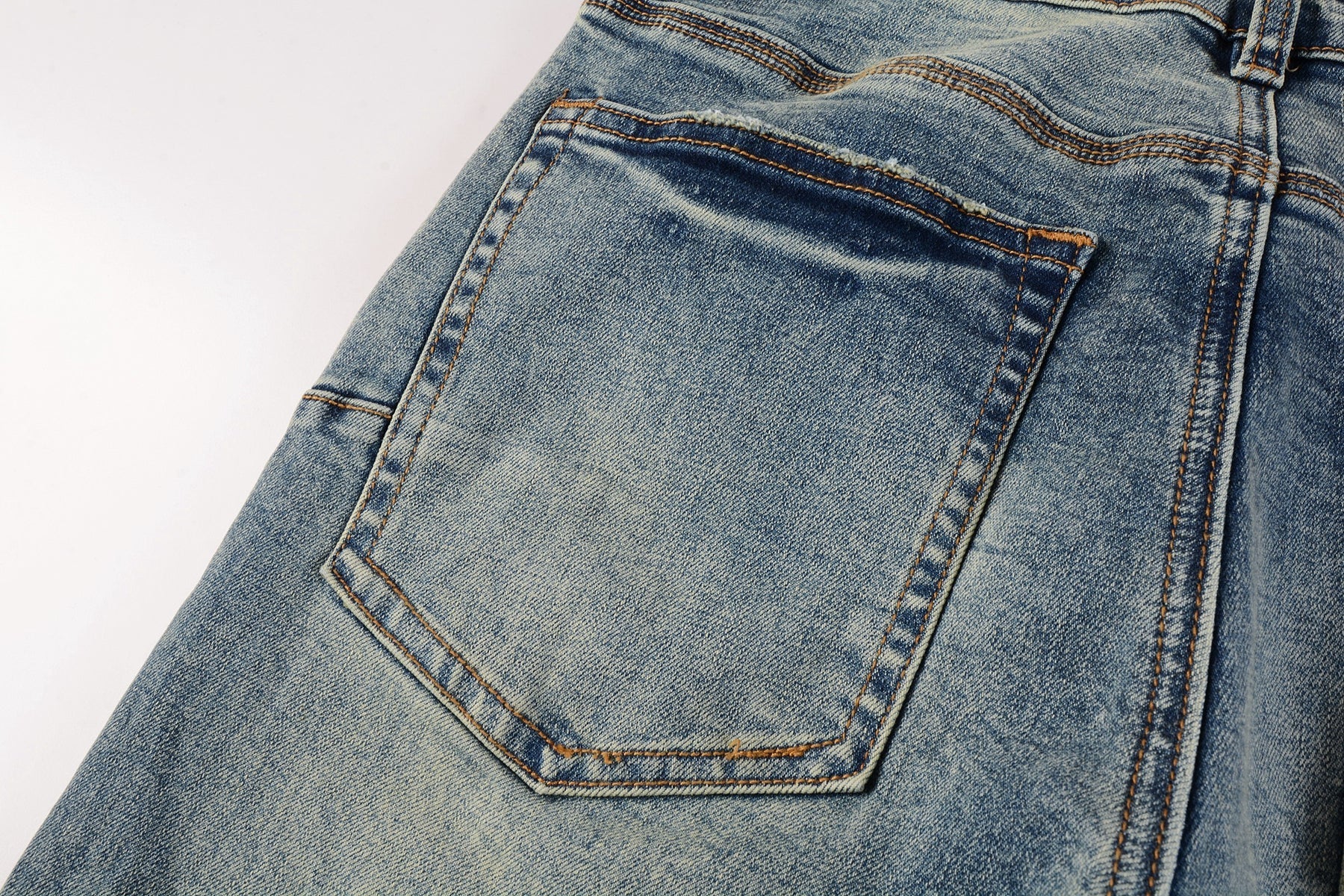 Men Streetwear Skinny Jeans Light Blue Wash with Patchwork Distressed Details 9015