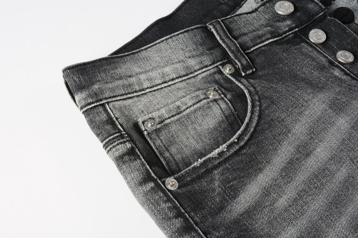Men Classic Streetwear Jeans Distressed Grey Ripped skinny Fit 9103