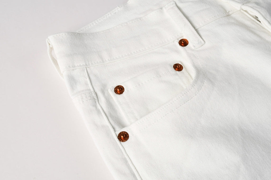 Men Designer Streetwear Skinny Jeans Solid White with 3D Embossed Monogram Pattern 9113