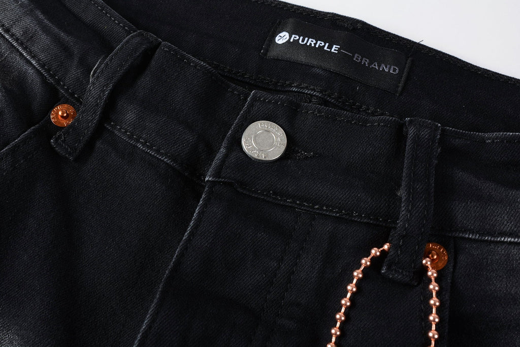Men Streetwear Skinny Jeans Black Wash with Distressed Rips, Checkered Patches and White Paint Splatter 9001