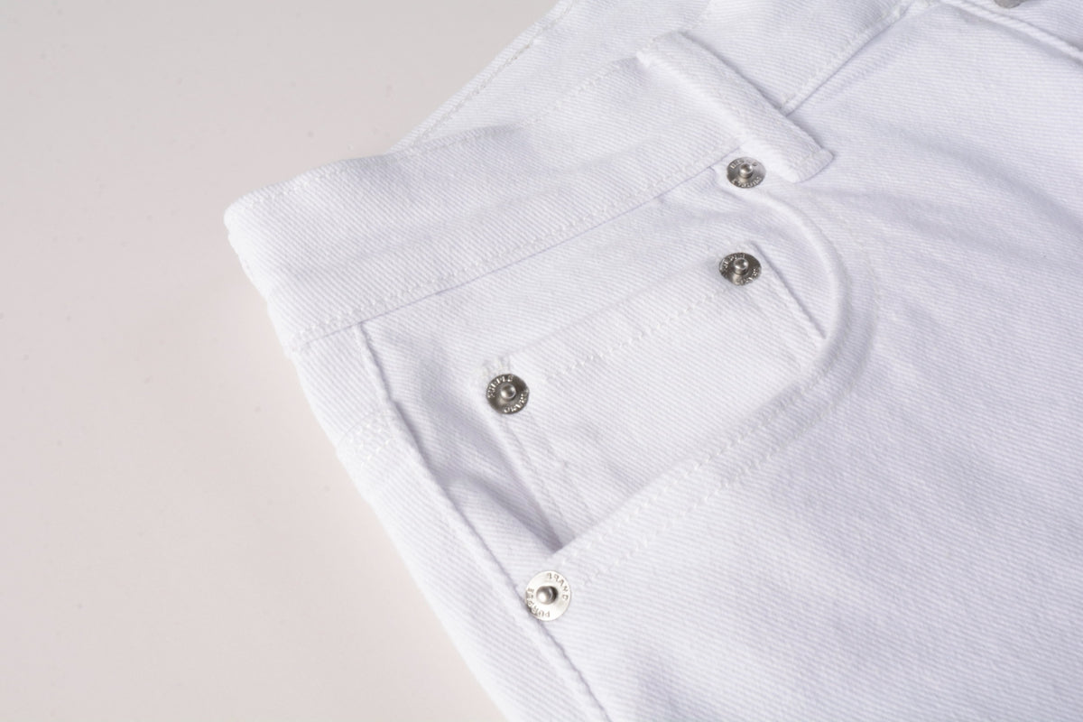 Men Streetwear White Cargo Denim Shorts with Multiple Pockets and Raw Hem 5082