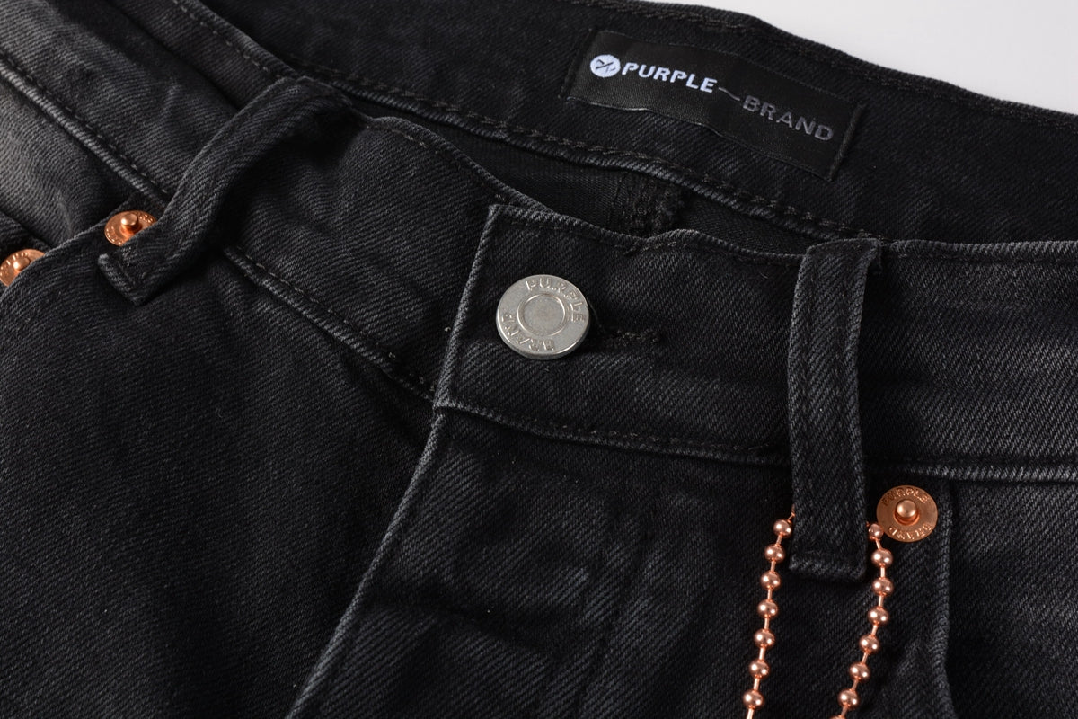 Men Streetwear Skinny Jeans Black Wash with Knee Ripped Details 9029