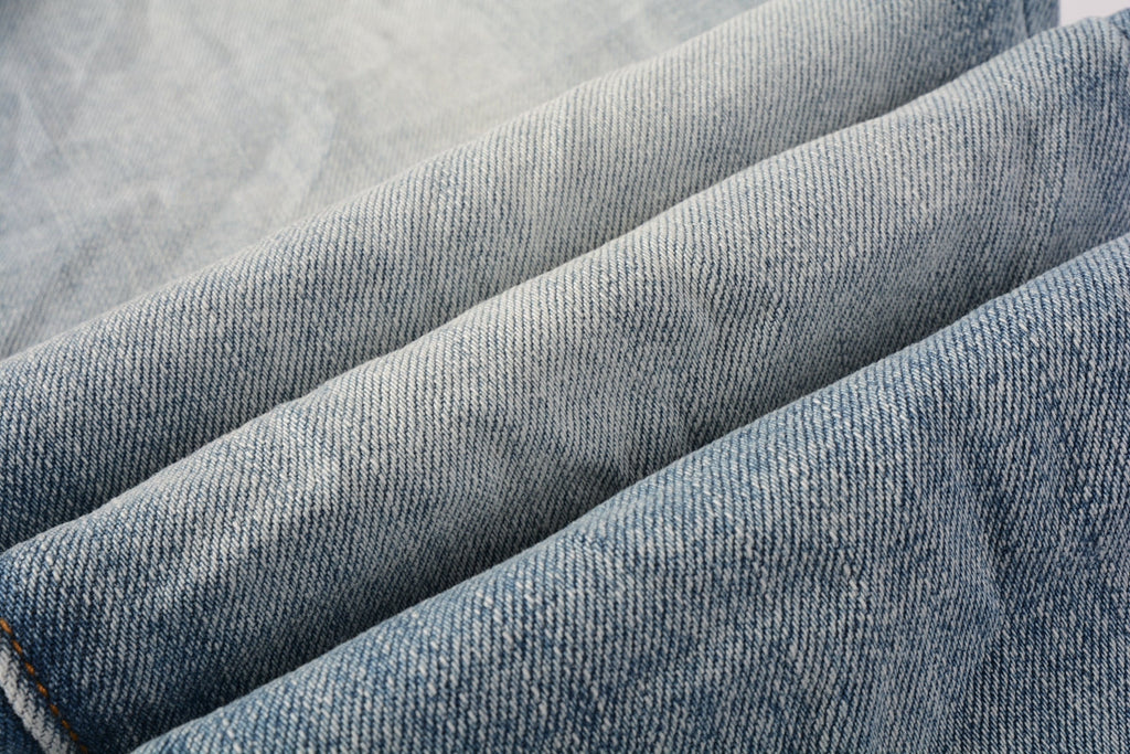 Men Streetwear Skinny Jeans Light Blue Wash with Faded Gradient Finish 9016