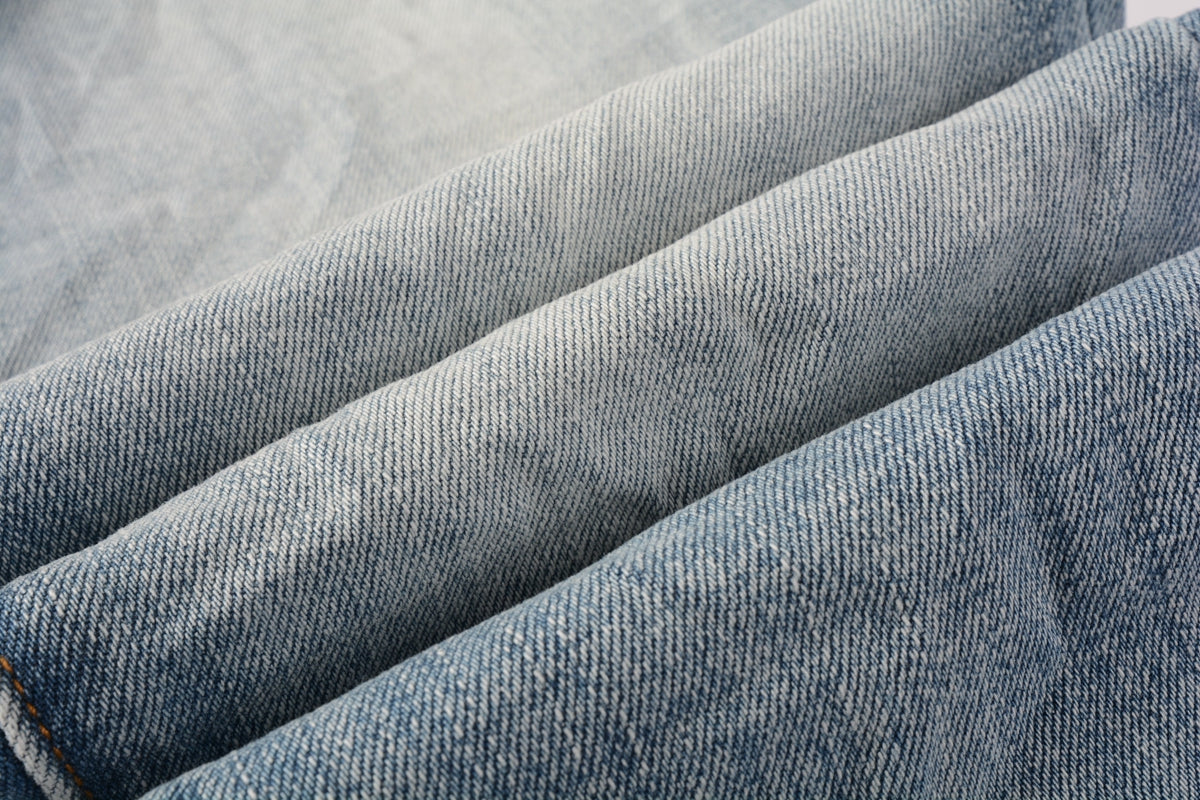 Men Streetwear Skinny Jeans Light Blue Wash with Faded Gradient Finish 9016