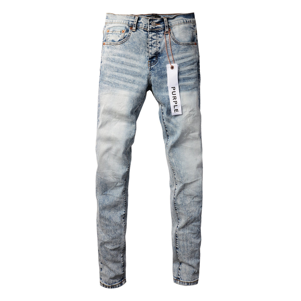 Men Streetwear Skinny Jeans Light Blue Wash with Lightly Faded Wash 9053