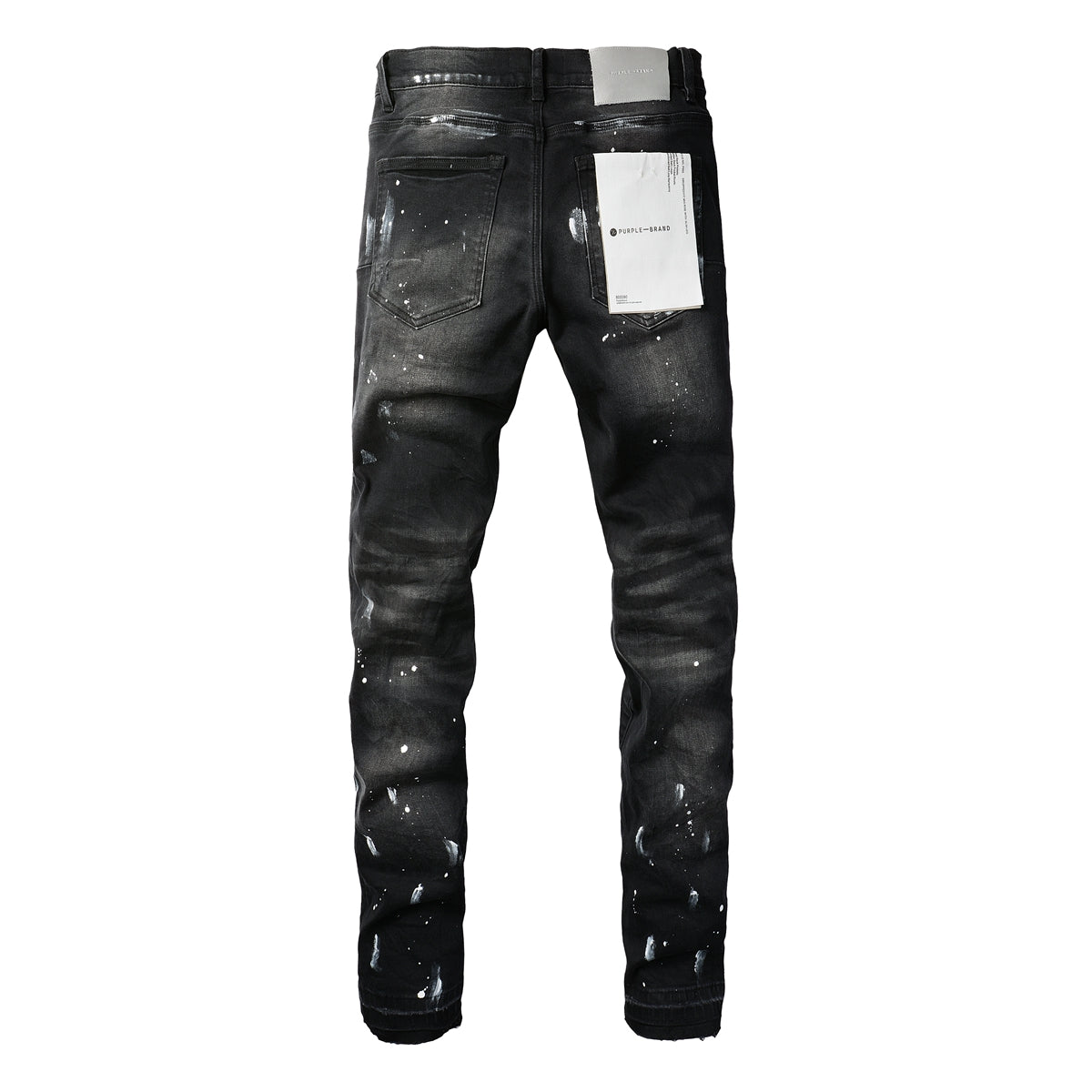 Men Streetwear Skinny Jeans Black Fade Wash with White Paint Splatter and Distressed Rips 9002
