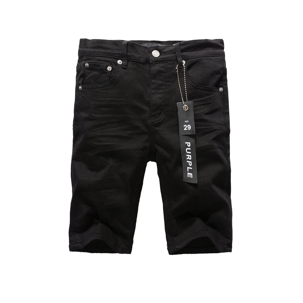 Men Streetwear Denim Shorts Black Wash with Minimalist Design and Raw Hem 5023