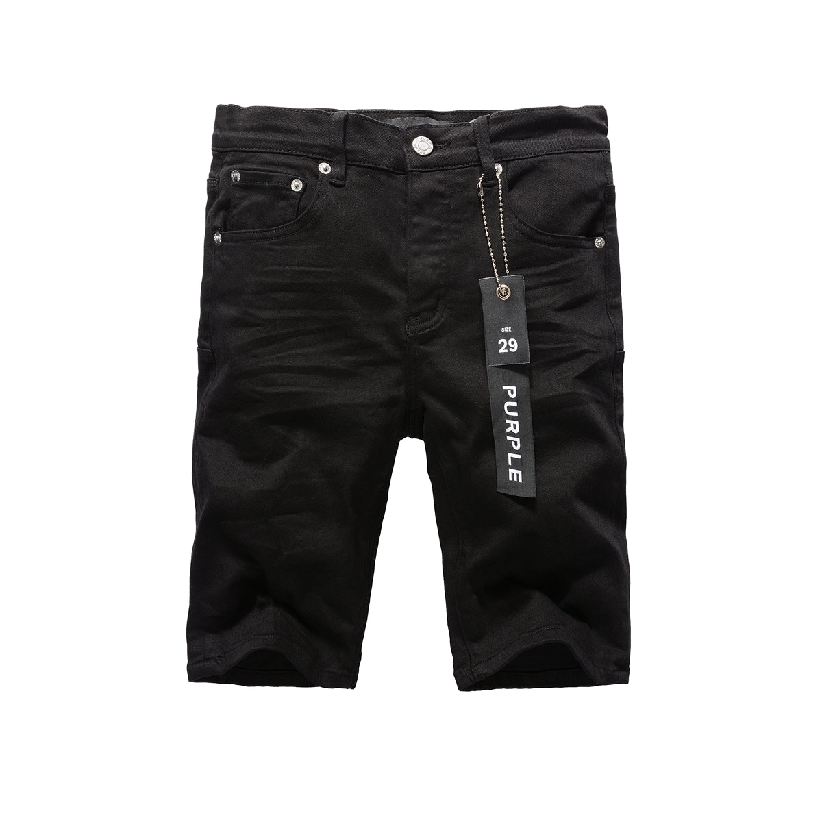Men Streetwear Denim Shorts Black Wash with Minimalist Design and Raw Hem 5023