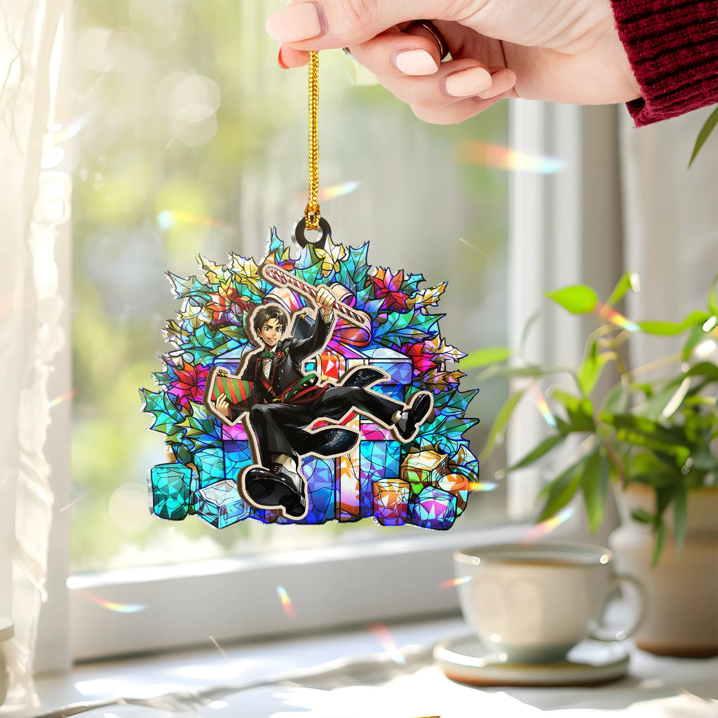 Eren Yeager Attack On Titan Wood Shattered Glass Hologram Ornament - 5 in