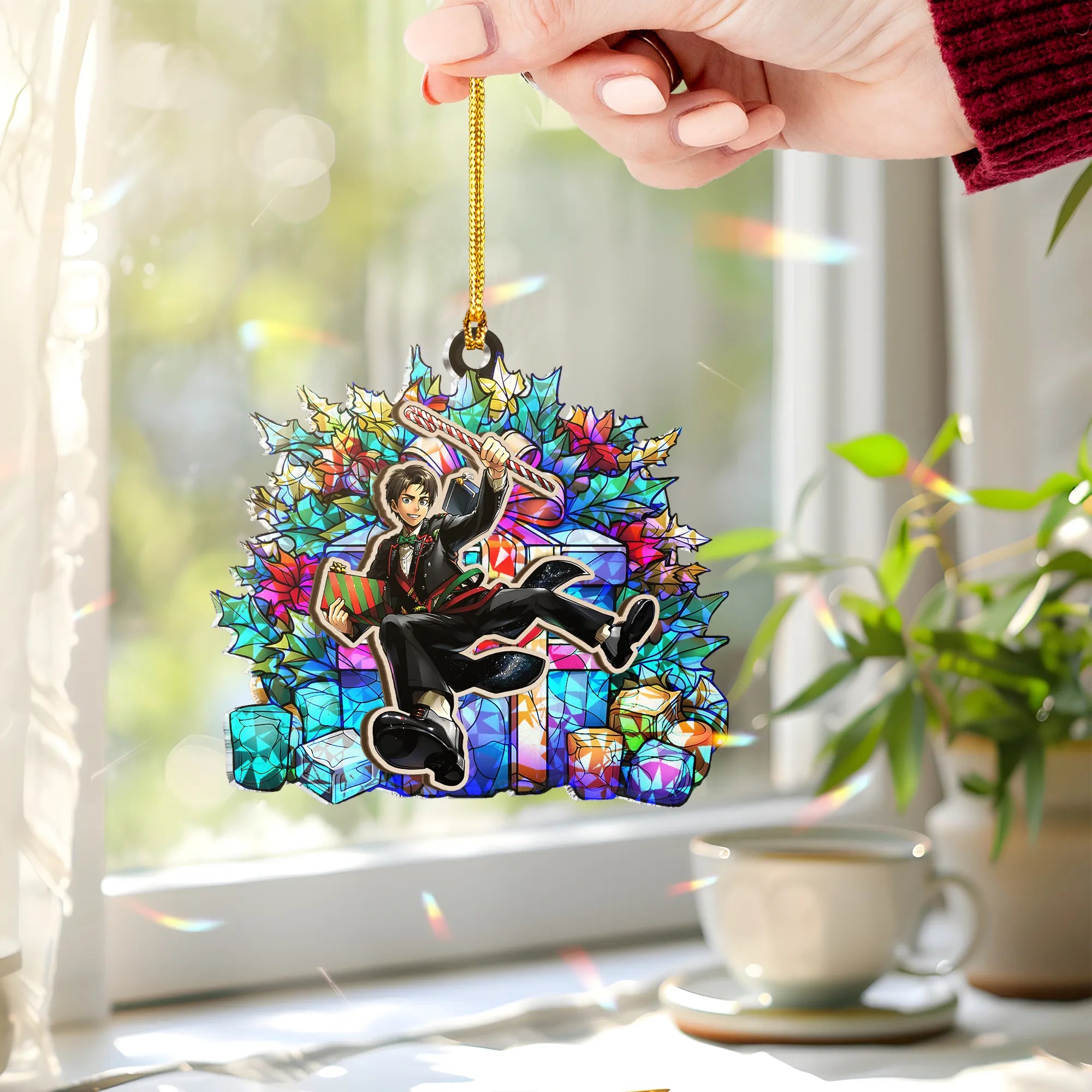 Eren Yeager Attack On Titan Wood Shattered Glass Hologram Ornament - 5 in