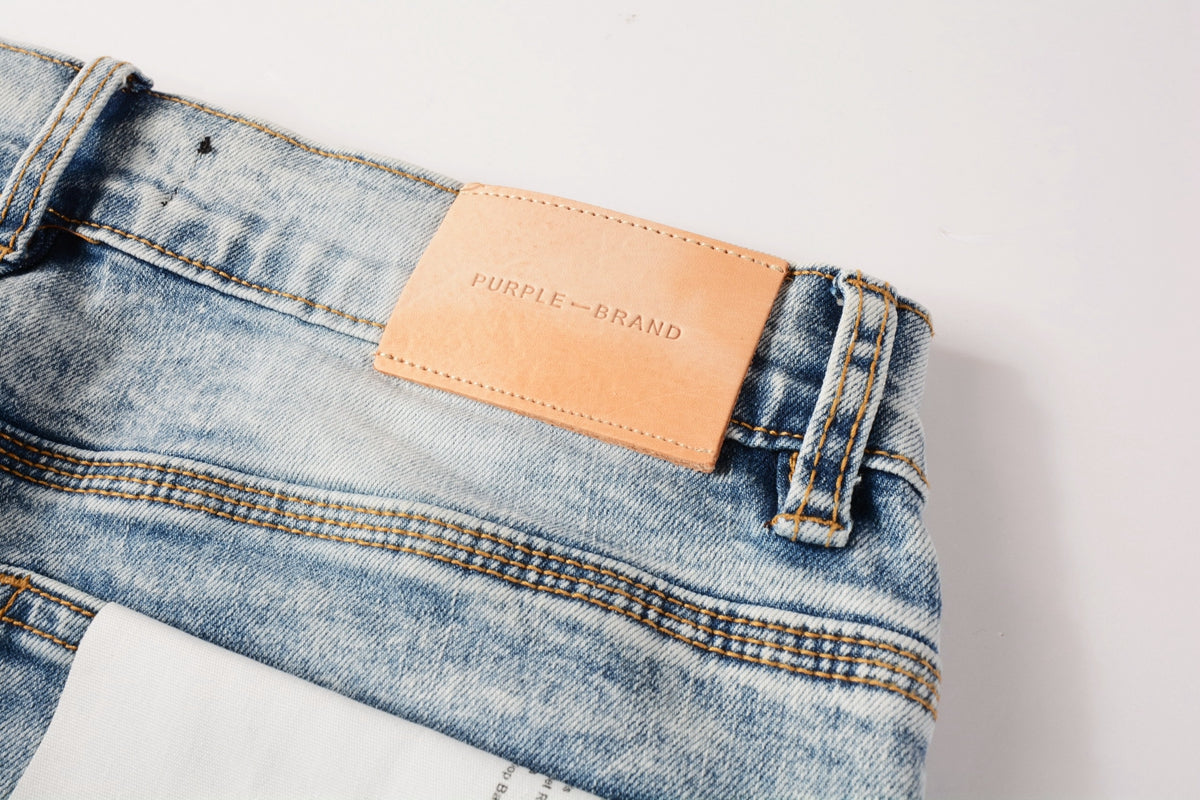 Men Streetwear Skinny Jeans Light Blue Wash with Lightly Faded Wash 9053