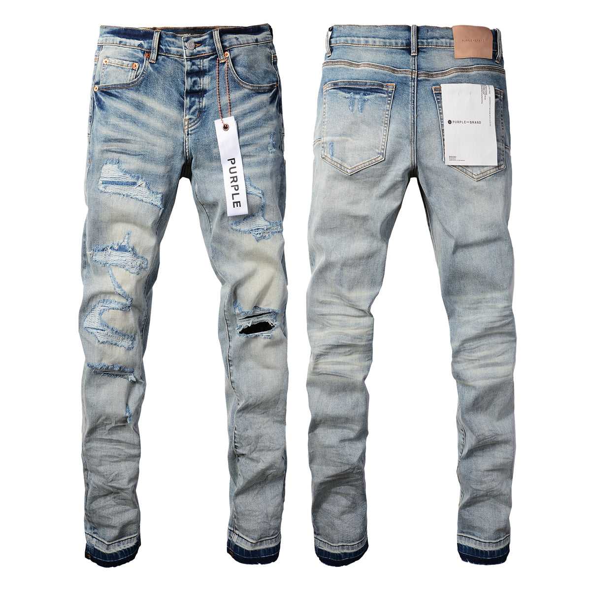 Men Streetwear Skinny Jeans Light Blue Wash with Subtle White Pattern Wash 9013