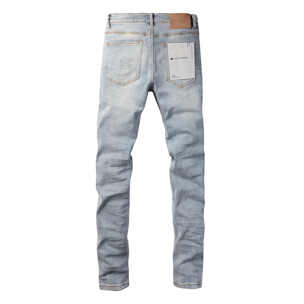 Men Streetwear Skinny Jeans Light Blue Wash with Knee Ripped Details and Black Lining 9010