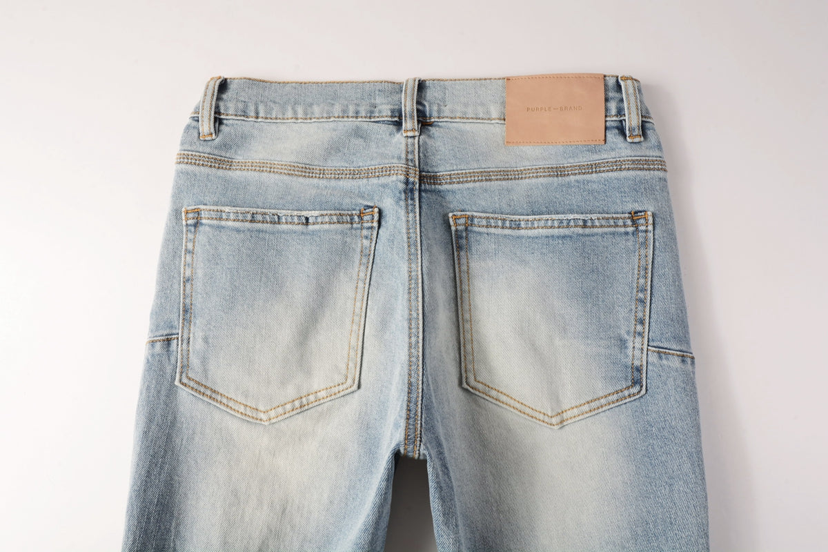 Men Streetwear Jeans Light Blue Ripped Graffiti Print Distressed skinny 9101