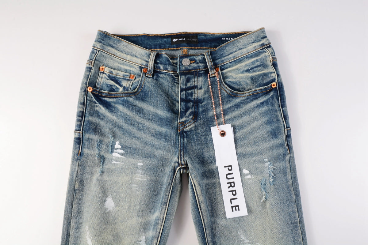 Designer Women Purple High Street Purple Denim Black Long Mid Pants Hole for Men Purple Jeans 9043