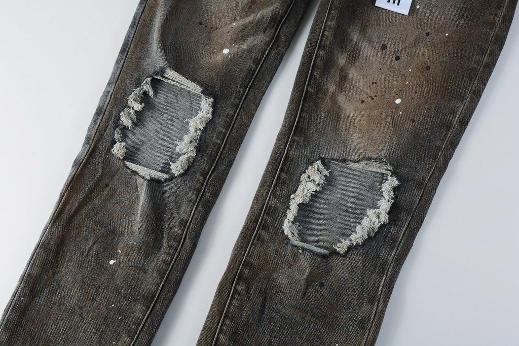 New High Quality Mens Jeans Designer Jeans Fashion Distressed Ripped Denim Cargo For Men High Street Fashion 9031