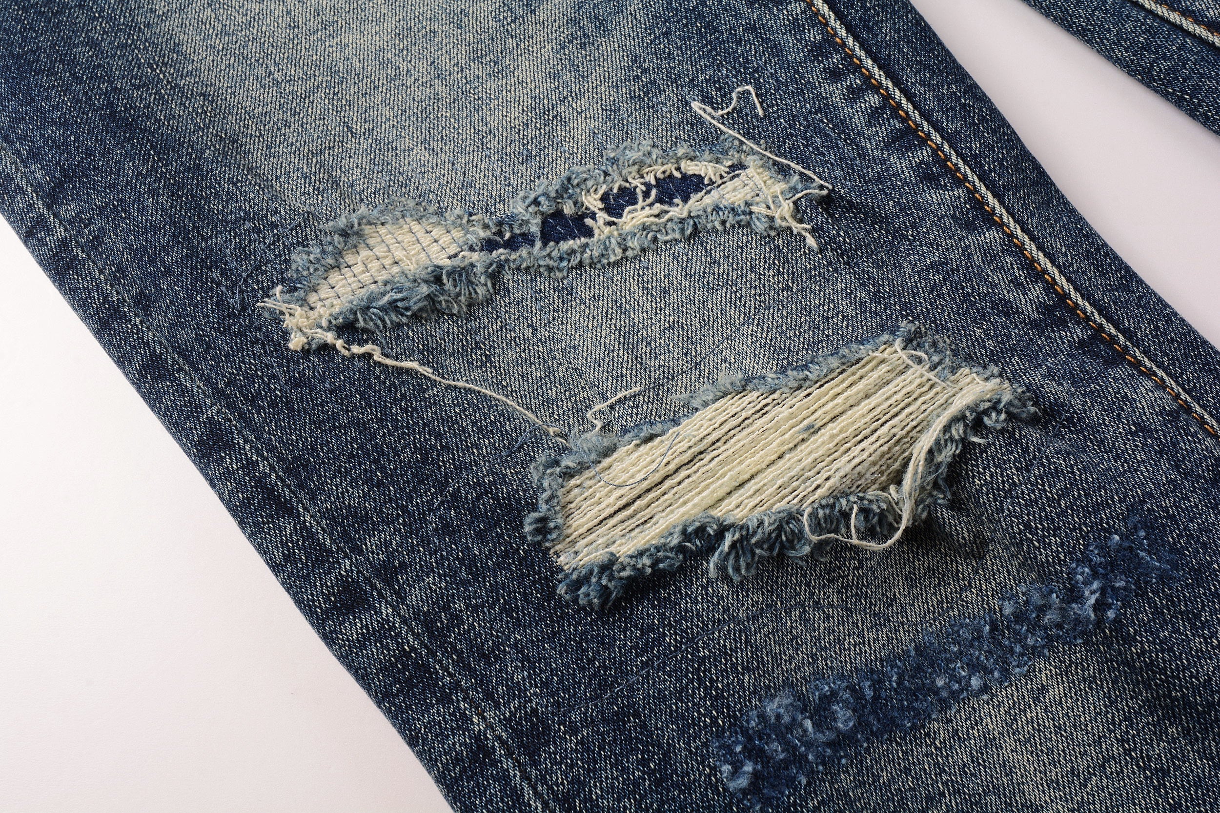 Men Classic Streetwear Jeans Distressed Dark Blue Ripped skinny 9096