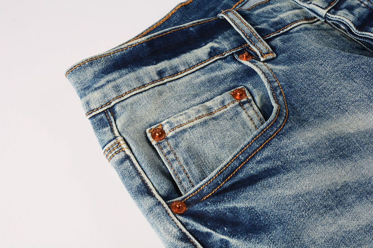 Men Streetwear Skinny Jeans Light Blue Wash with Subtle White Pattern Wash 9013