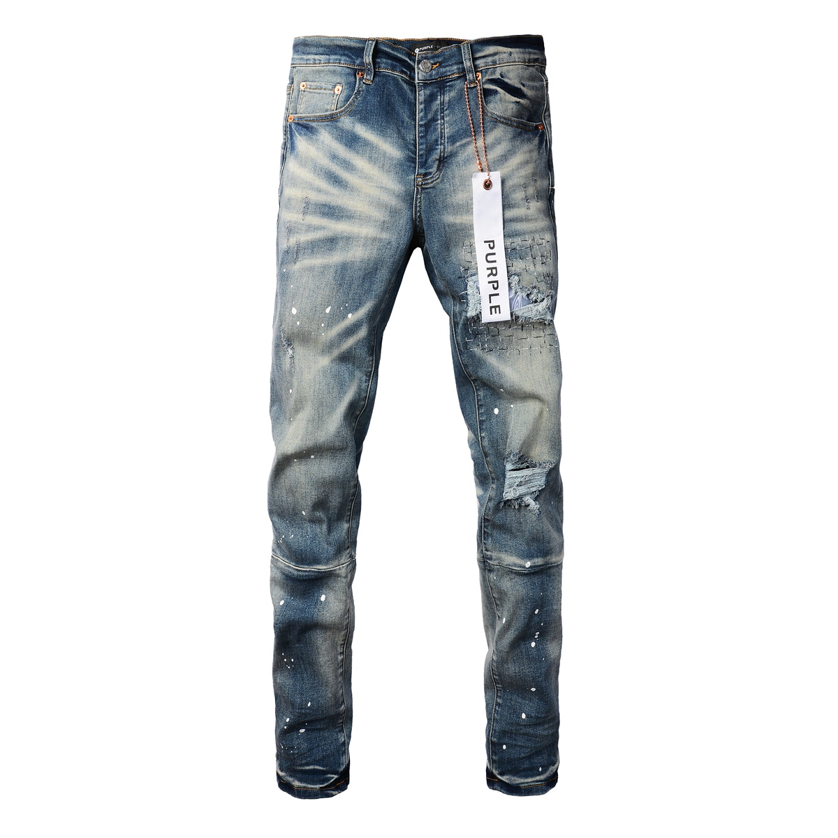 Men Streetwear Jeans Distressed Blue PatchPaint skinny Fit 9025