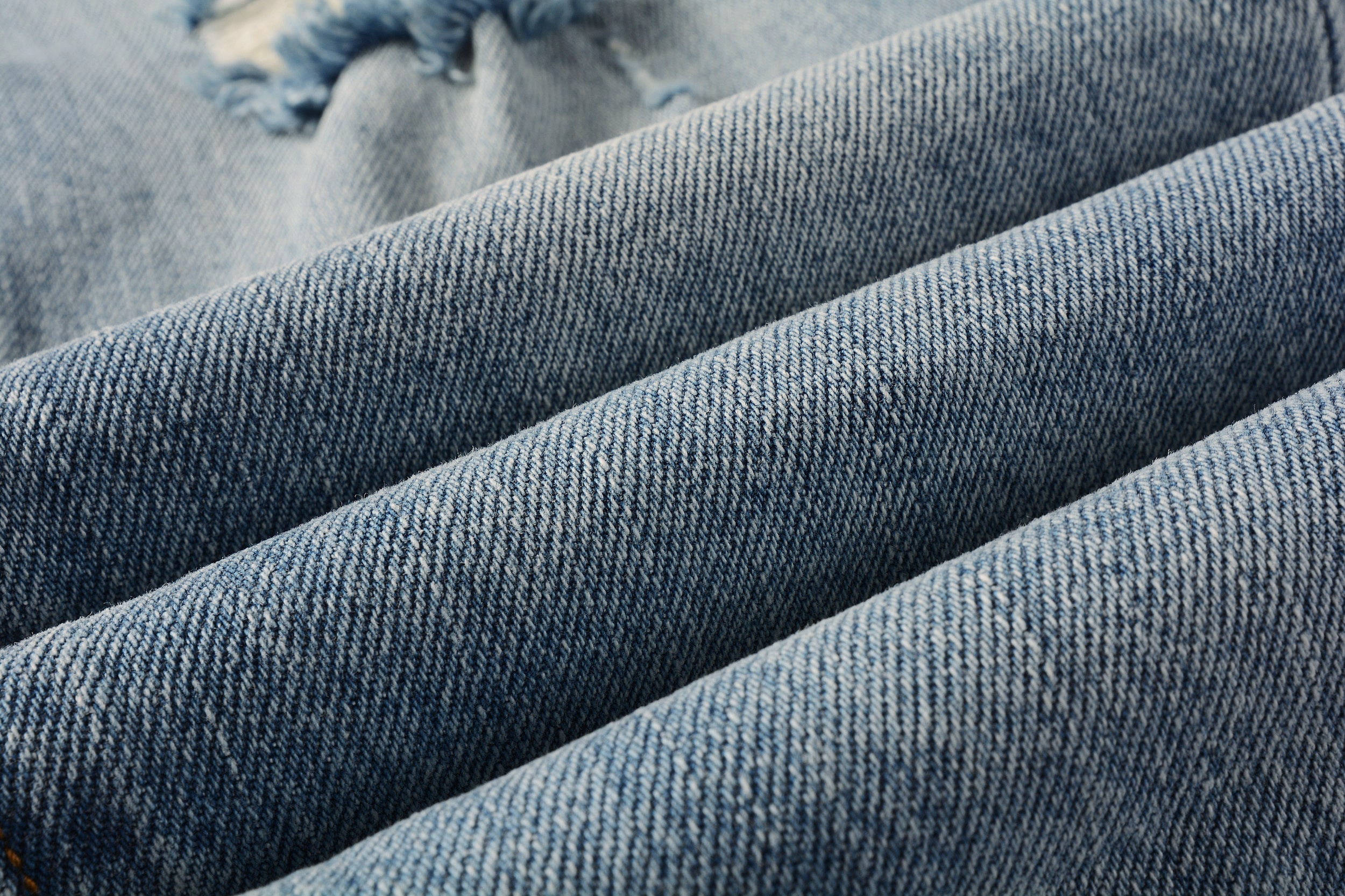 Men Streetwear Skinny Jeans Light Blue Wash with Subtle Distressed Ripped Details 9075