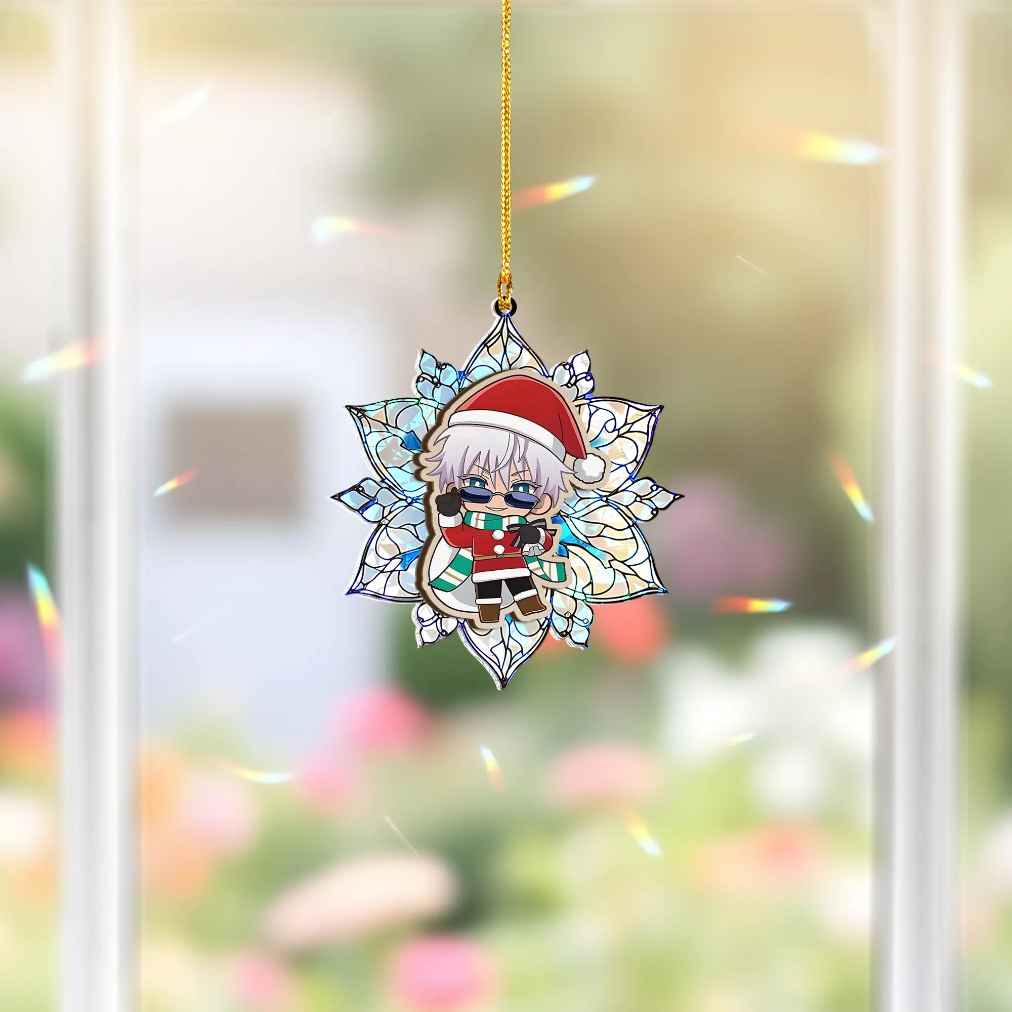 Gojo Satoru Jujutsu Kaisen Wood Shattered Glass Hologram Ornament - 5 in