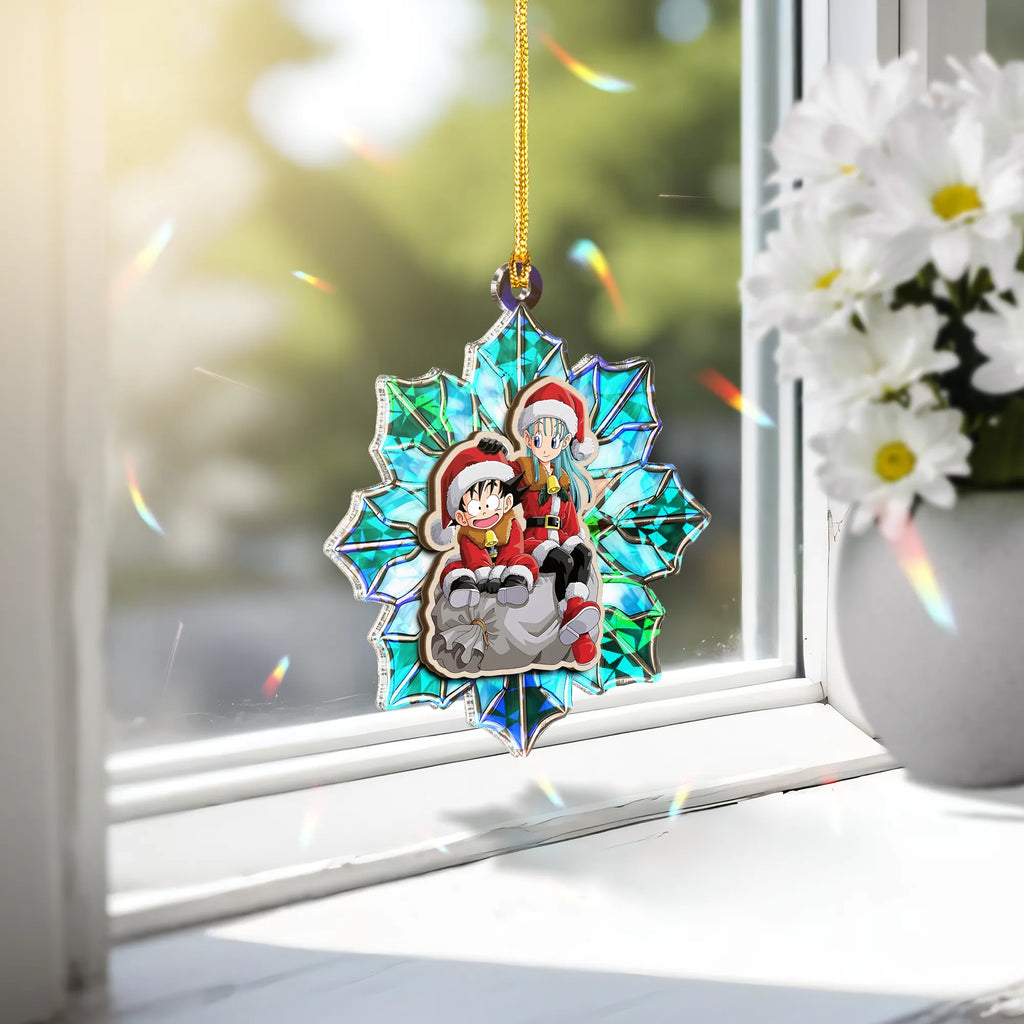Goku Bulma Dragon Ball Wood Shattered Glass Hologram Ornament - 5 in