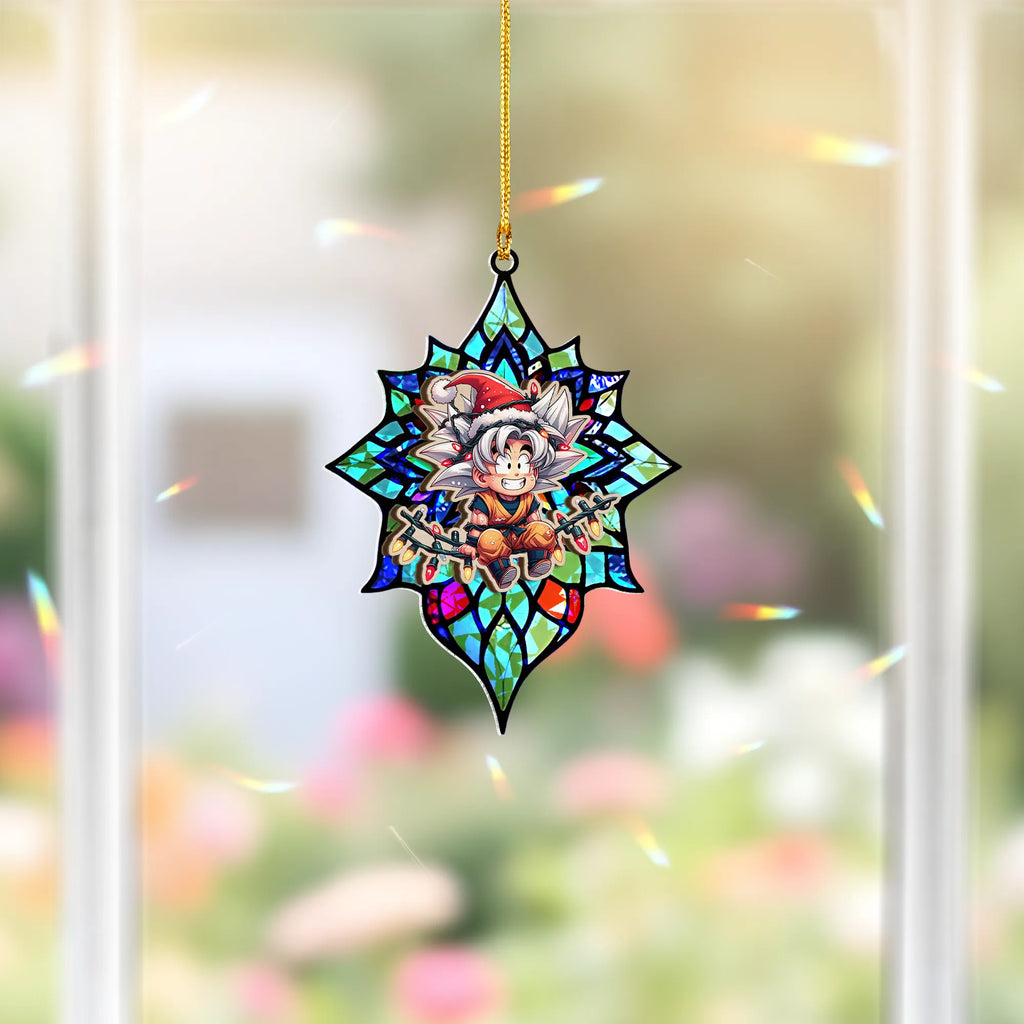 Goku Dragon Ball Wood Shattered Glass Hologram Ornament - 5 in