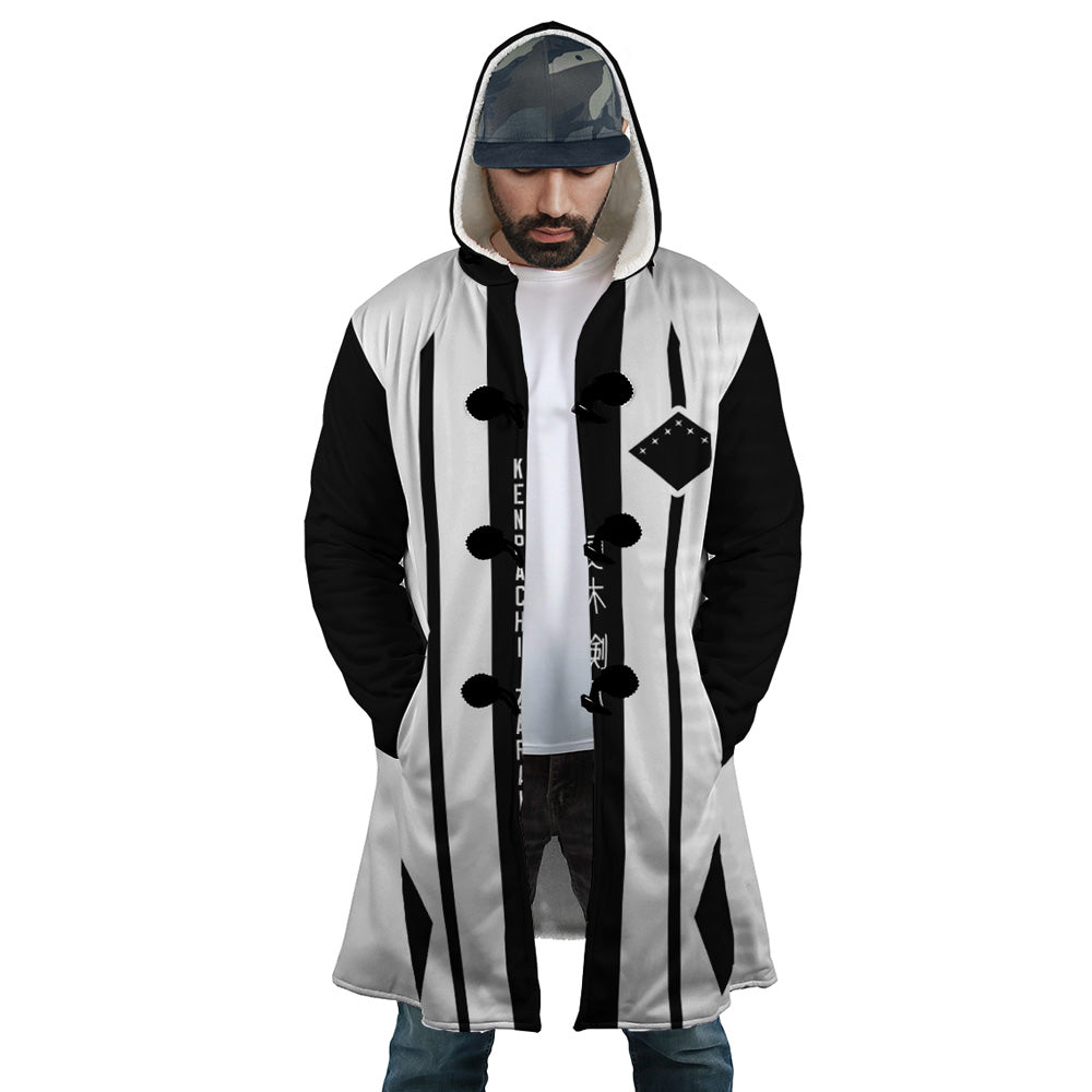 Gotei 13 11th Division Captain Kenpachi Zaraki Bleach Hooded Cloak Coat - S