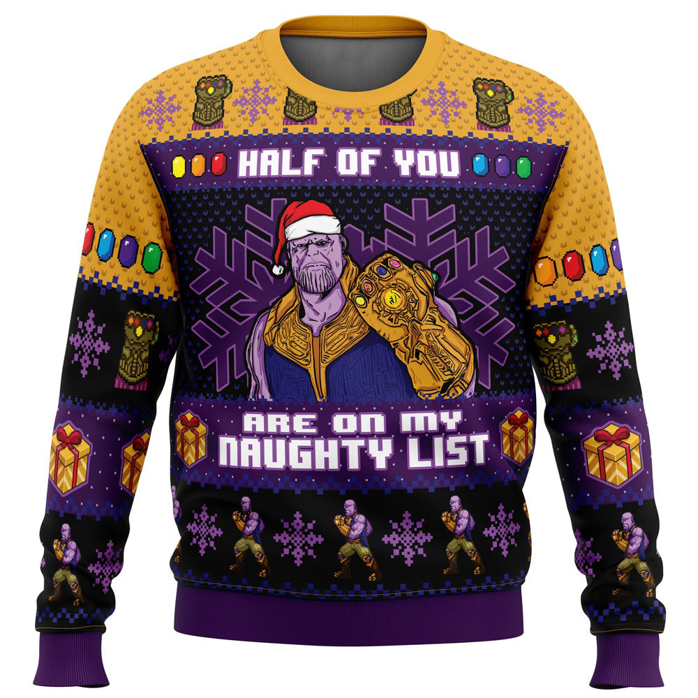 Half of You Are On The Naughty List Thanos Marvel Ugly Christmas Sweater - 4XL