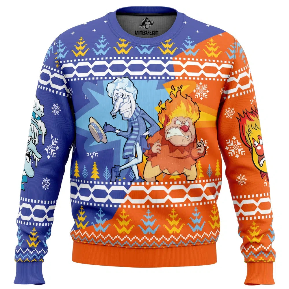 Heat and Snow Miser The Year Without a Santa Claus Ugly Christmas Sweater - 6XL