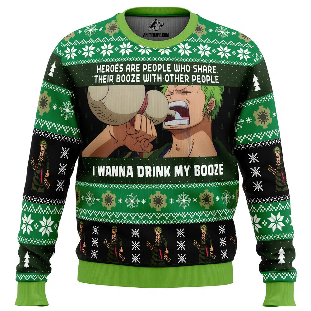 I Wanna Drink My Booze Zoro One Piece Ugly Christmas Sweater - 6XL