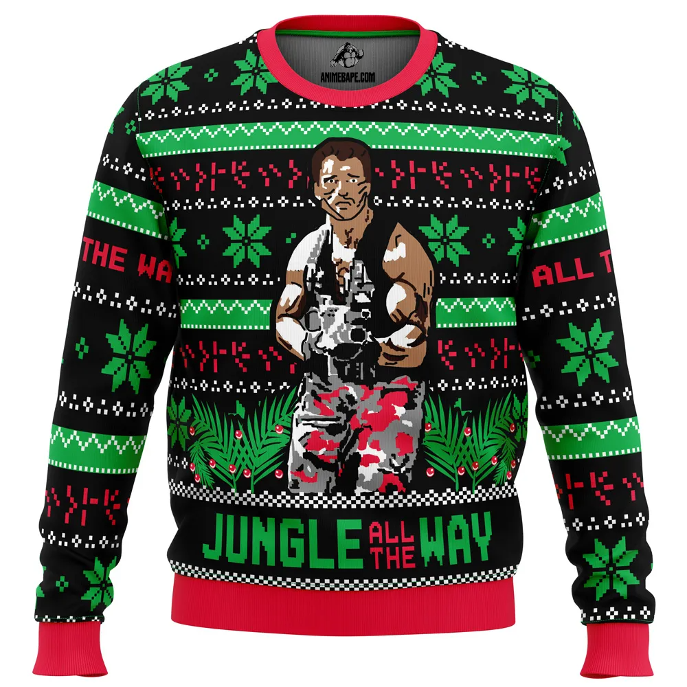 Jungle All The Way Arnold Schwarzenegger Ugly Christmas Sweater - 2XL