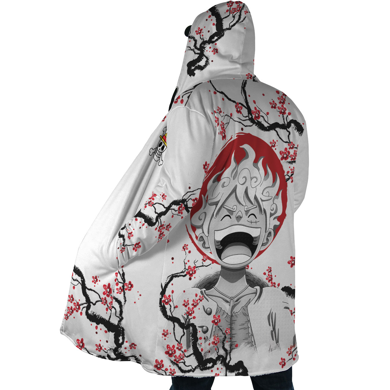 Luffy Gear 5 Cherry Blossom One Piece Pirates Hooded Cloak Coat - S