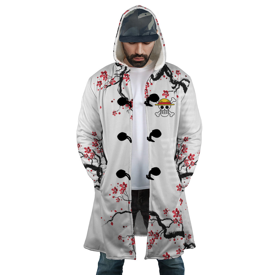 Luffy Gear 5 Cherry Blossom One Piece Pirates Hooded Cloak Coat - XL