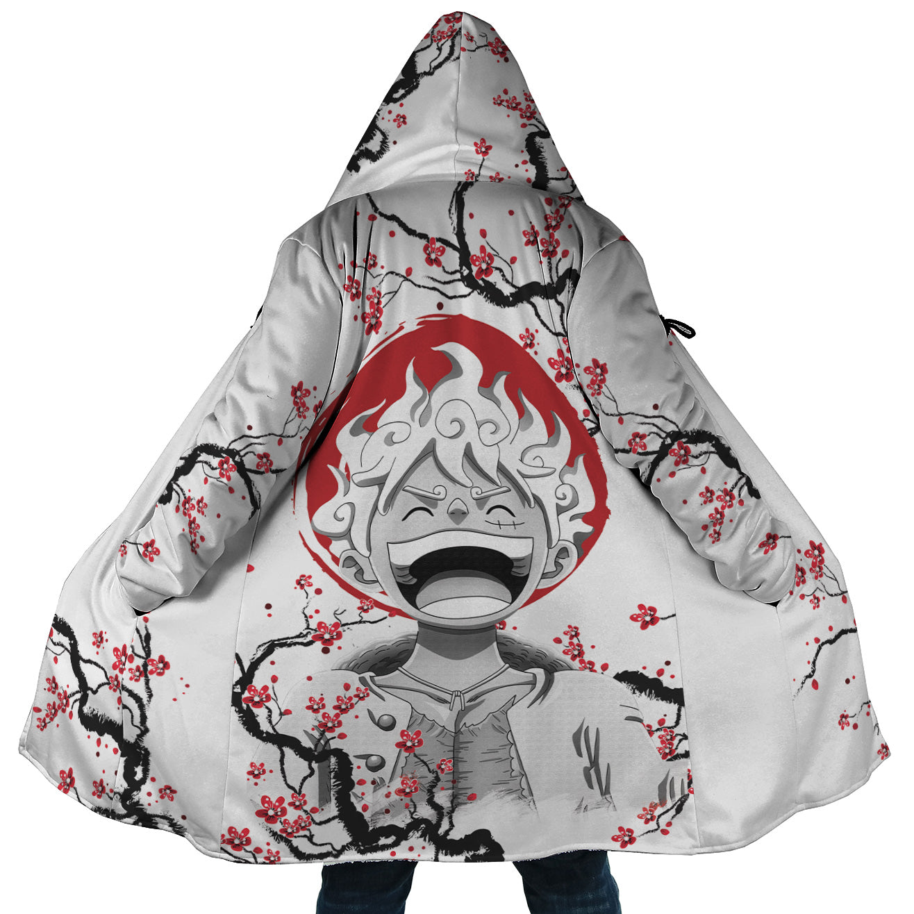 Luffy Gear 5 Cherry Blossom One Piece Pirates Hooded Cloak Coat - 5XL