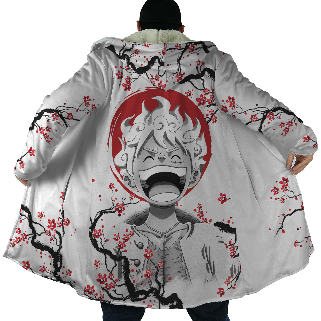 Luffy Gear 5 Cherry Blossom One Piece Pirates Hooded Cloak Coat - L