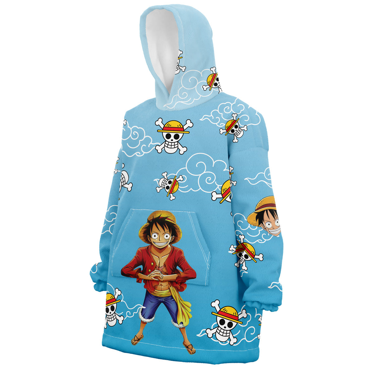 Luffy Pattern One Piece Pirates Oversized Blanket Hoodie - M