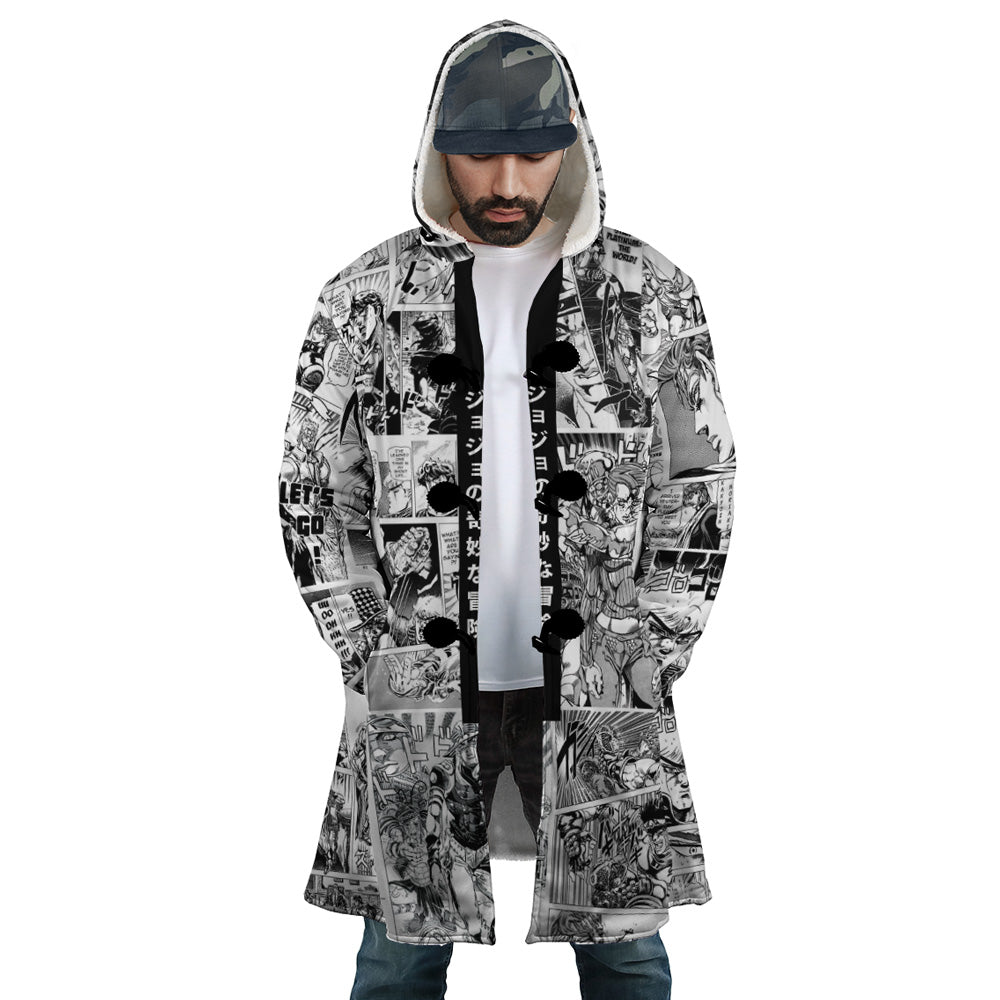 Manga Panels Jojo’s Bizarre Adventure Hooded Cloak Coat - S