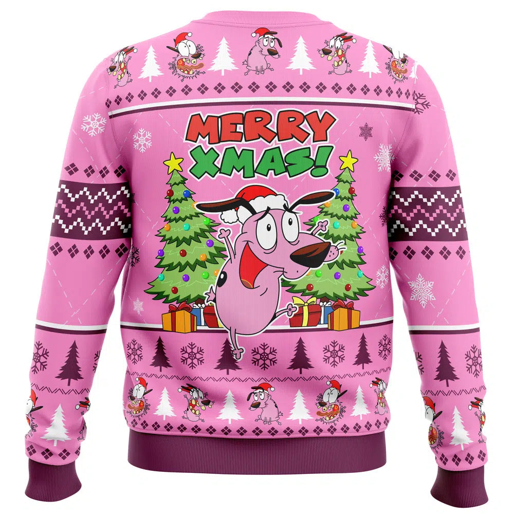 Merry Xmas Courage The Cowardly Dog Ugly Christmas Sweater - 5XL