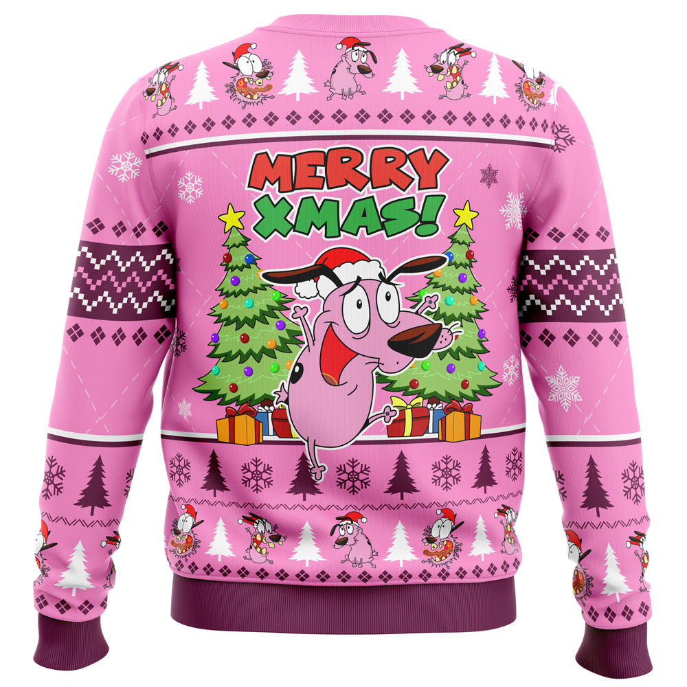 Merry Xmas Courage The Cowardly Dog Ugly Christmas Sweater - 5XL