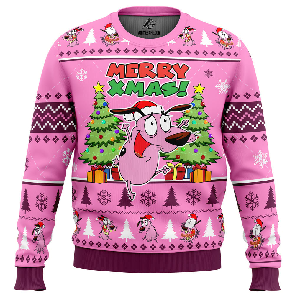 Merry Xmas Courage The Cowardly Dog Ugly Christmas Sweater - 6XL