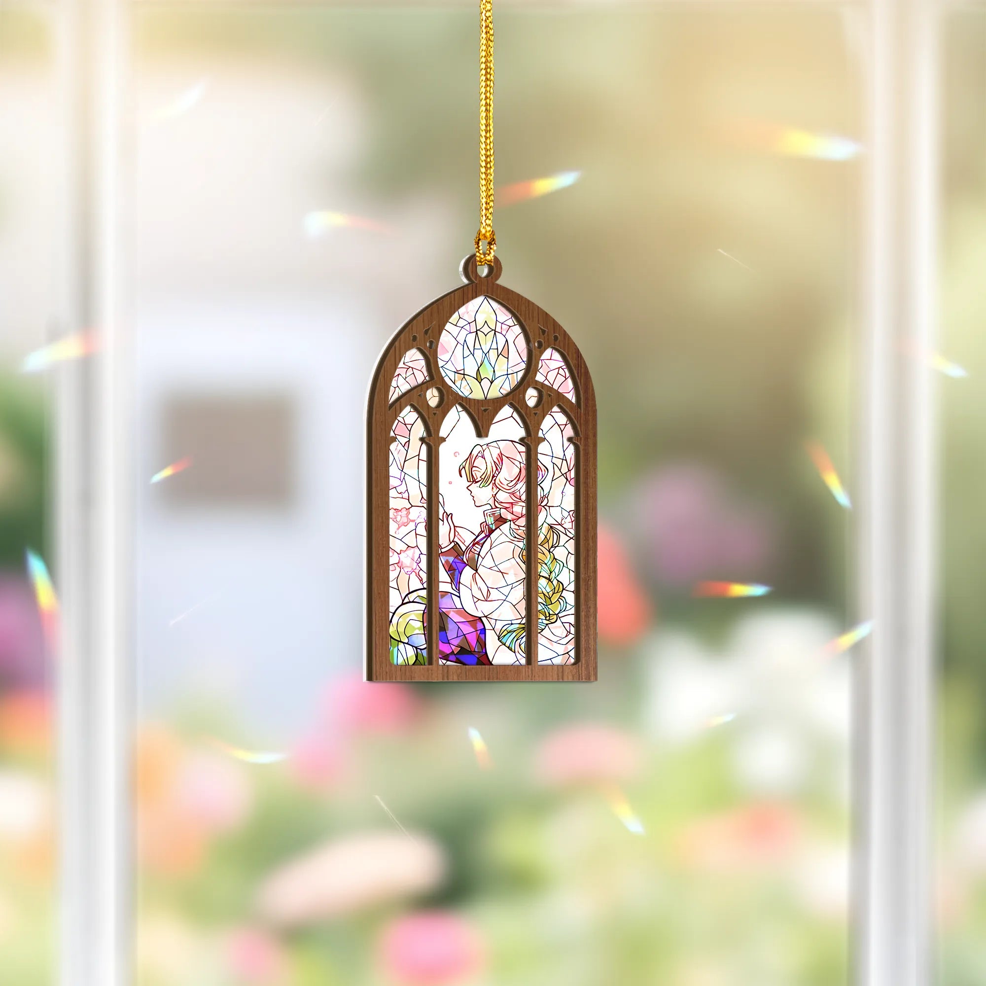 Mitsuri Kanroji Demon Slayer Wood Shattered Glass Hologram Ornament - 5 in