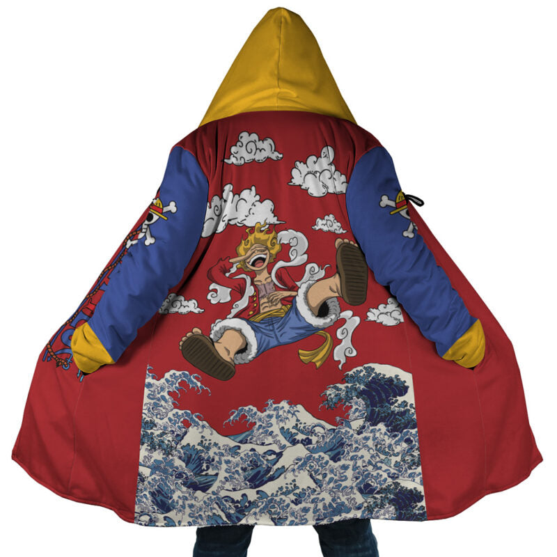 Monkey D Luffy Gear 5 Sea Wave One Piece Hooded Cloak Coat - 3XL
